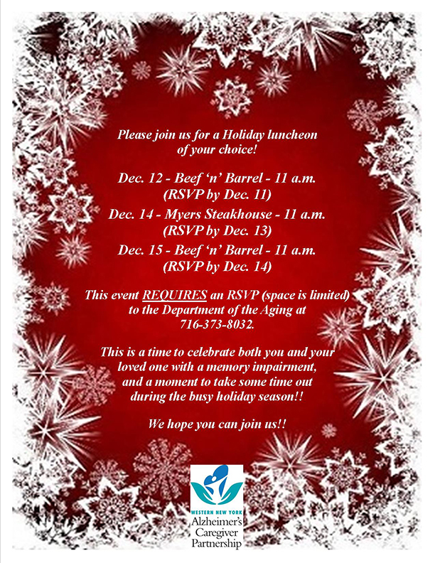 Flyer for the 2017 Holiday Luncheons with the Dept. of Aging